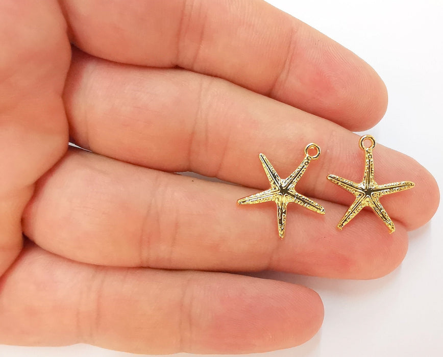 5 Starfish Charms 24K Shiny Gold Plated Charms (20x17mm)  G22926