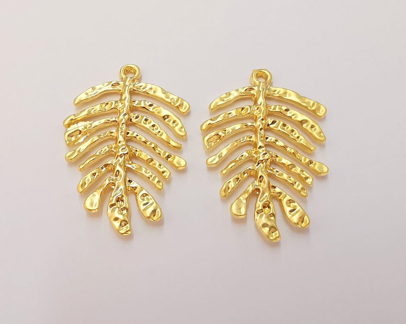 2 Monstera Leaf Charms Gold Plated Charms (37x25mm)  G22917