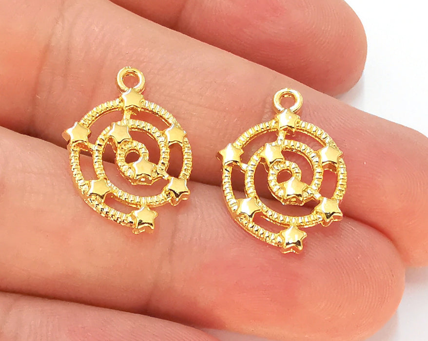 5 Spiral Stars Charms 24K Shiny Gold Plated Charms (21x15mm)  G22925