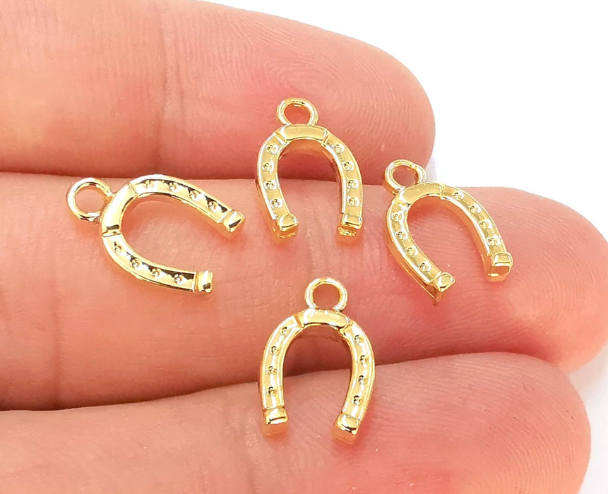 10 HorseShoe Charms 24K Shiny Gold Plated Charms (14x9mm)  G22929