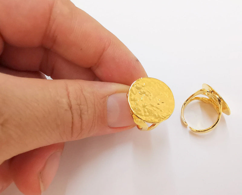 Gold Ring Setting Blank Large Ring Mounting Cabochon Base Adjustable Ring Base (20mm) 24K Shiny Gold Plated  G22931