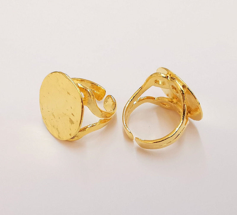 Gold Ring Setting Blank Large Ring Mounting Cabochon Base Adjustable Ring Base (20mm) 24K Shiny Gold Plated  G22931