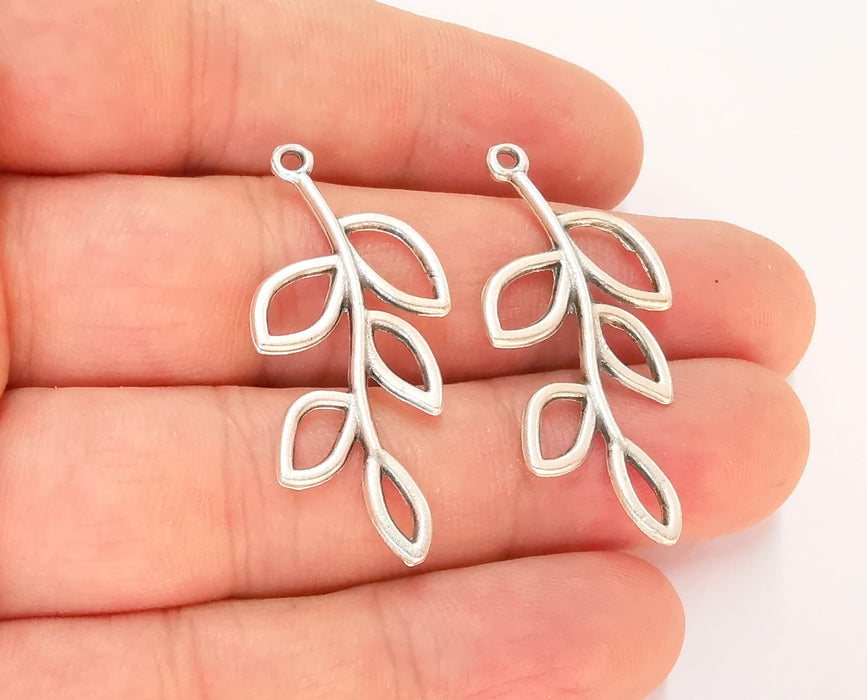 4 Leaf Branch Charms Antique Silver Plated Charms (40x18mm) G22567