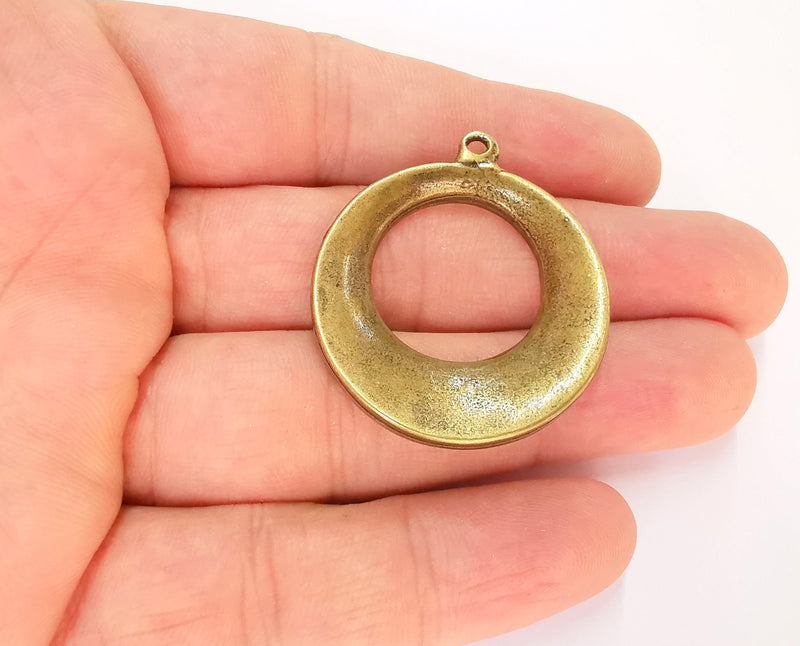 2 Antique Bronze Plated Circle Charms (40x35mm)  G22573