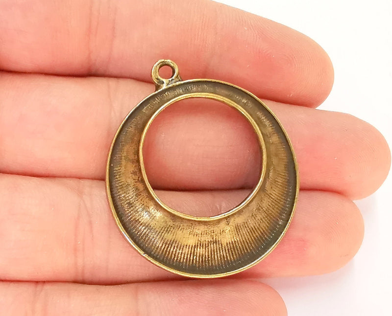2 Antique Bronze Plated Circle Charms (40x35mm)  G22573