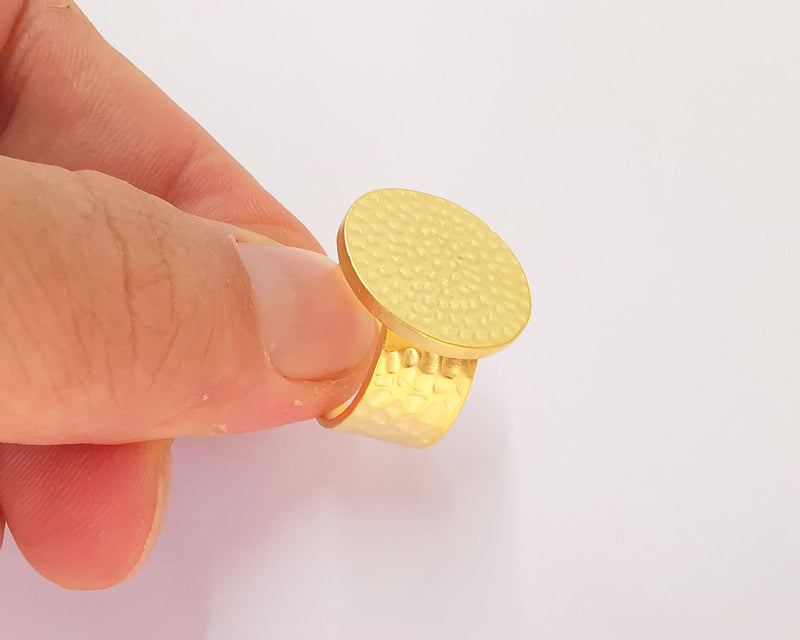 Gold Ring Blank Setting Cabochon Base Ring Hammered Mounting Adjustable Ring Bezel (20mm blank ) Gold Plated Metal G22577