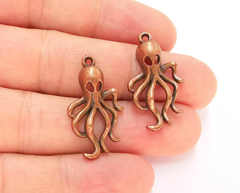 4 Octopus Charms Antique Copper Plated Charms (31x17mm)  G22578