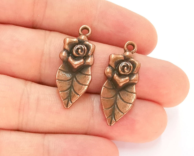 4 Flower Leaf Charms Antique Copper Plated Charms (32x13mm)  G22580