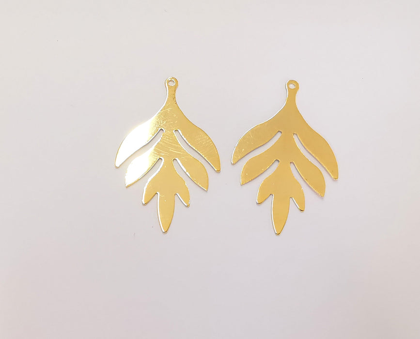 2 Leaf Charms 24k Shiny Gold Plated Brass Charms (36x22mm)  G22583