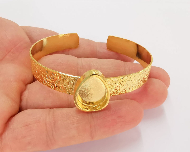 Shiny Gold Textured Bracelet Blanks Settings Cuff Blanks Resin Blank İnlay Blank Adjustable Bracelet Gold Plated Bracelet (18x13 mm ) G22602