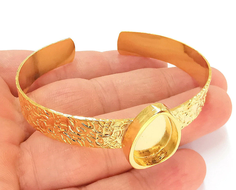 Shiny Gold Textured Bracelet Blanks Settings Cuff Blanks Resin Blank İnlay Blank Adjustable Bracelet Gold Plated Bracelet (18x13 mm ) G22602