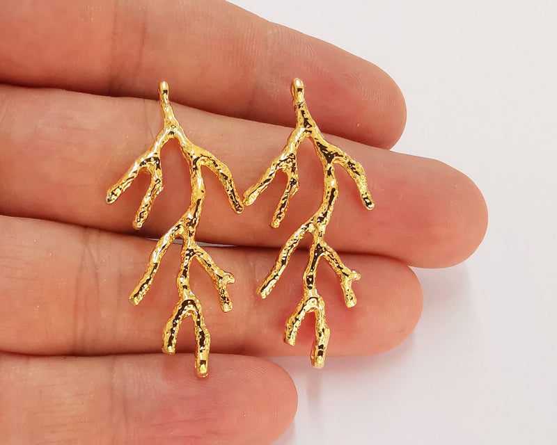 2 Coral Charms 24K Shiny Gold Plated Charms  (43x20mm)  G22604
