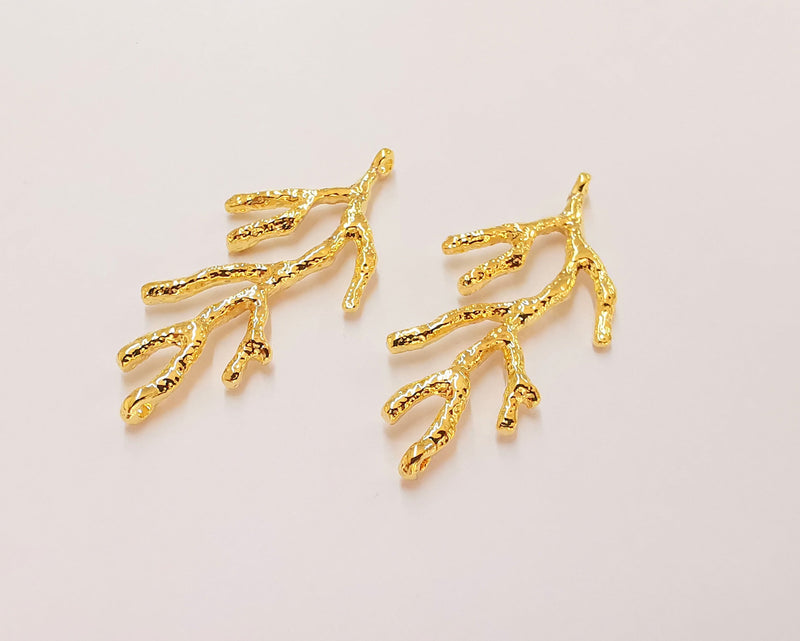 2 Coral Charms 24K Shiny Gold Plated Charms  (43x20mm)  G22604