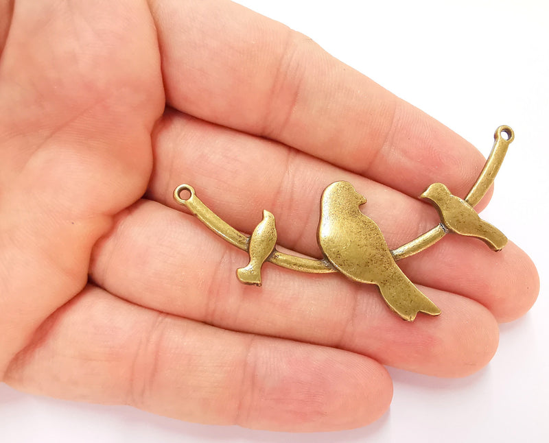 2 Bird and Leaf Branch Connector Pendant Antique Bronze Plated Pendant (68x31mm) G21857