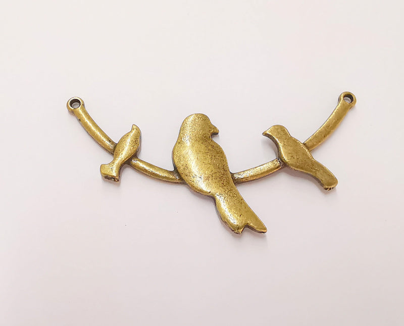 2 Bird and Leaf Branch Connector Pendant Antique Bronze Plated Pendant (68x31mm) G21857