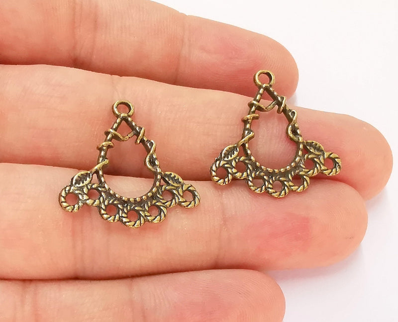 5 Drop Connector Charms Antique Bronze Plated Charms  (25x25mm)  G22612