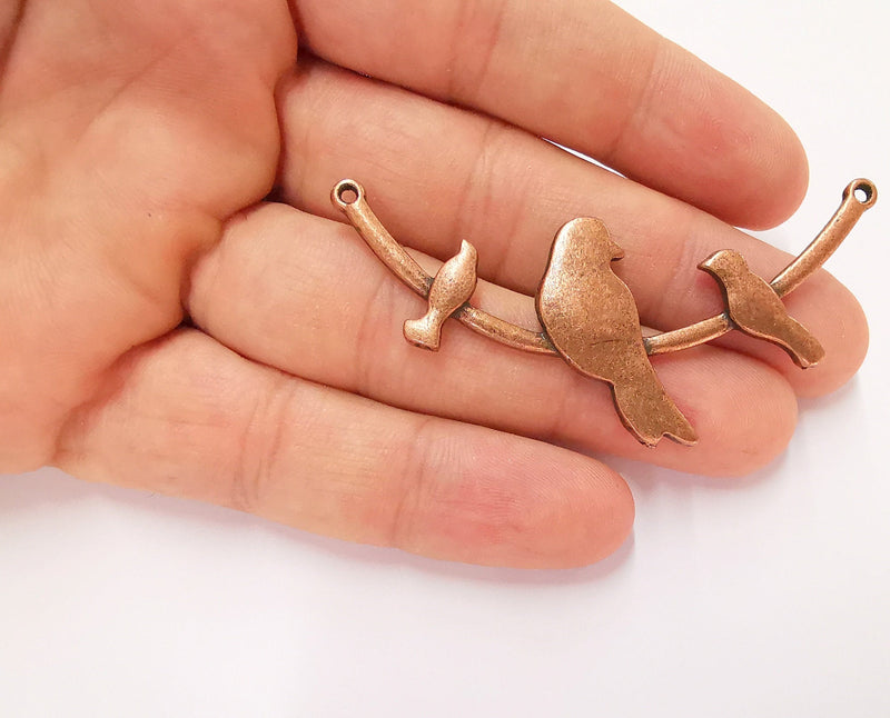 2 Bird and Leaf Branch Connector Pendant Antique Copper Plated Pendant (68x31mm) G22035