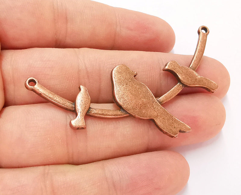 2 Bird and Leaf Branch Connector Pendant Antique Copper Plated Pendant (68x31mm) G22035