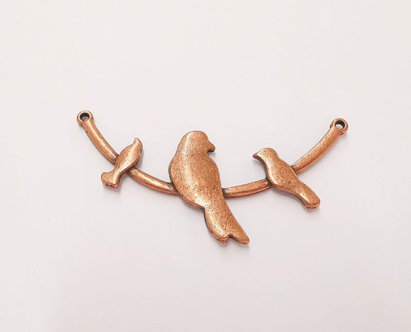 2 Bird and Leaf Branch Connector Pendant Antique Copper Plated Pendant (68x31mm) G22035