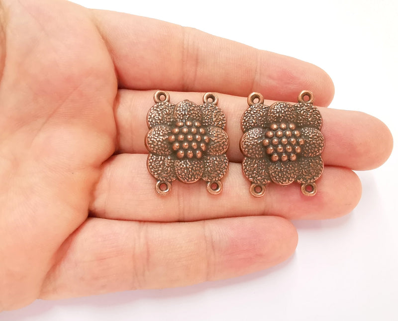 4 Copper Flower Connector Charms with four Loop Antique Copper Plated Charms (30x24mm) G22618
