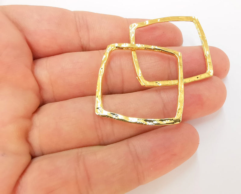 2 Square Connector Findings Shiny Gold Plated Geometric Findings (33mm)  G27246