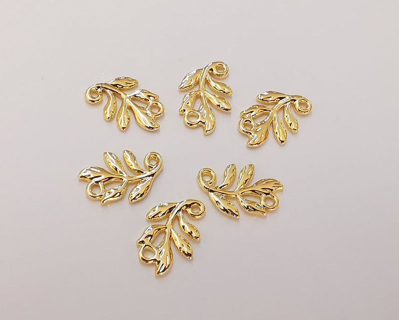 10 Leaf Charms Connector 24K Shiny Gold Plated Charms (15x10mm)  G22939