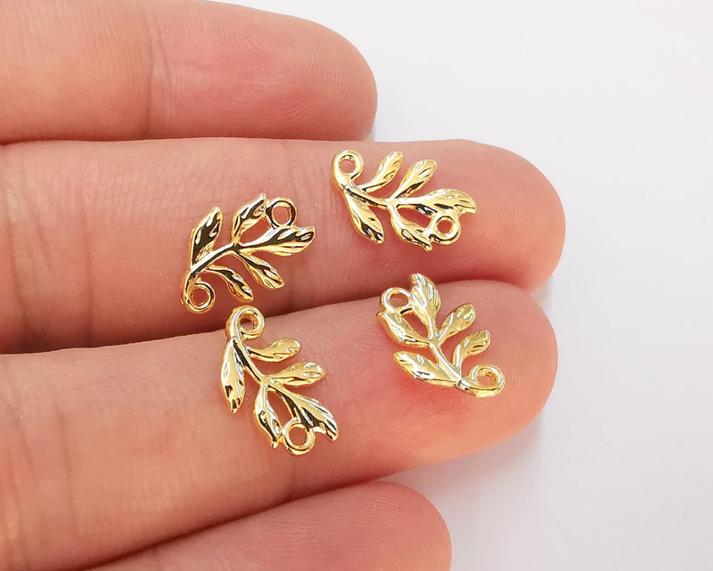 10 Leaf Charms Connector 24K Shiny Gold Plated Charms (15x10mm)  G22939