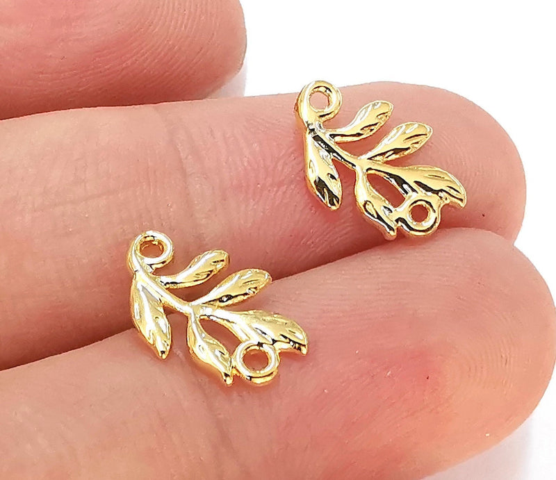 10 Leaf Charms Connector 24K Shiny Gold Plated Charms (15x10mm)  G22939