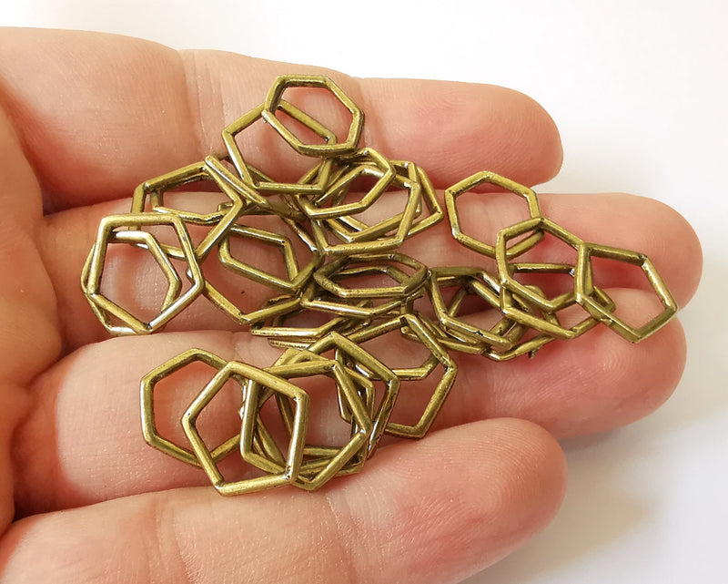 20 Hexagonal Findings Antique Bronze Connector Findings (13mm) G22945