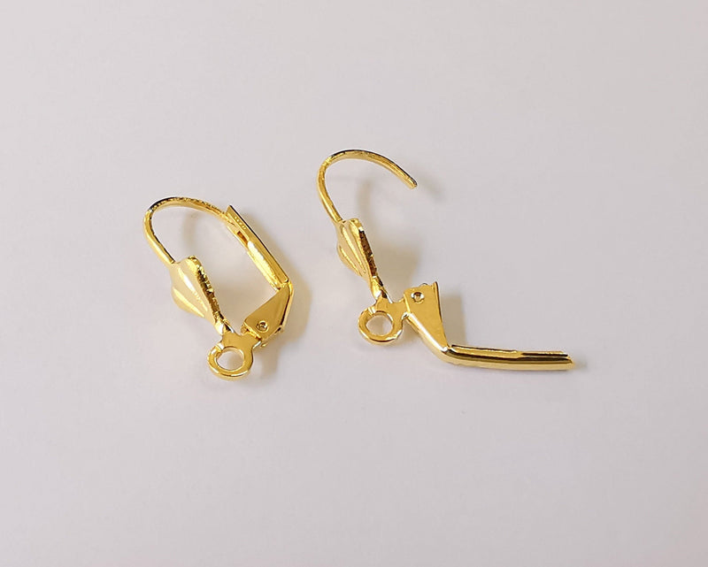 Pearl Earring Post Wire with Clasp 4 Pcs (2 pairs)  24K Shiny Gold Plated Brass Earring Hook ,Findings G22947