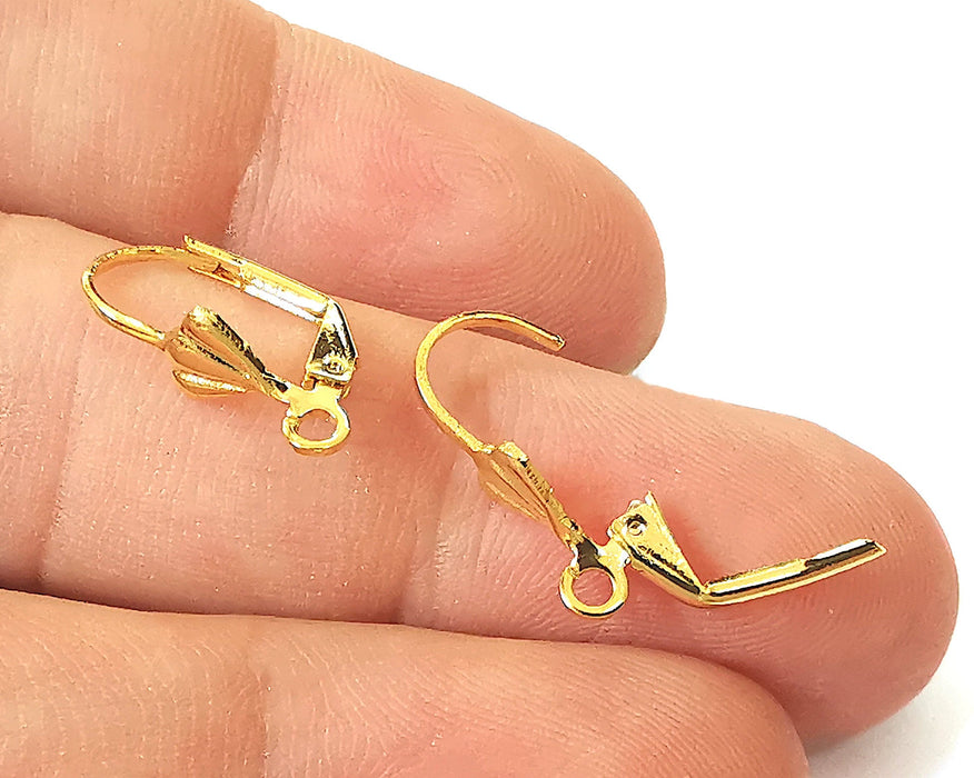 Pearl Earring Post Wire with Clasp 4 Pcs (2 pairs)  24K Shiny Gold Plated Brass Earring Hook ,Findings G22947