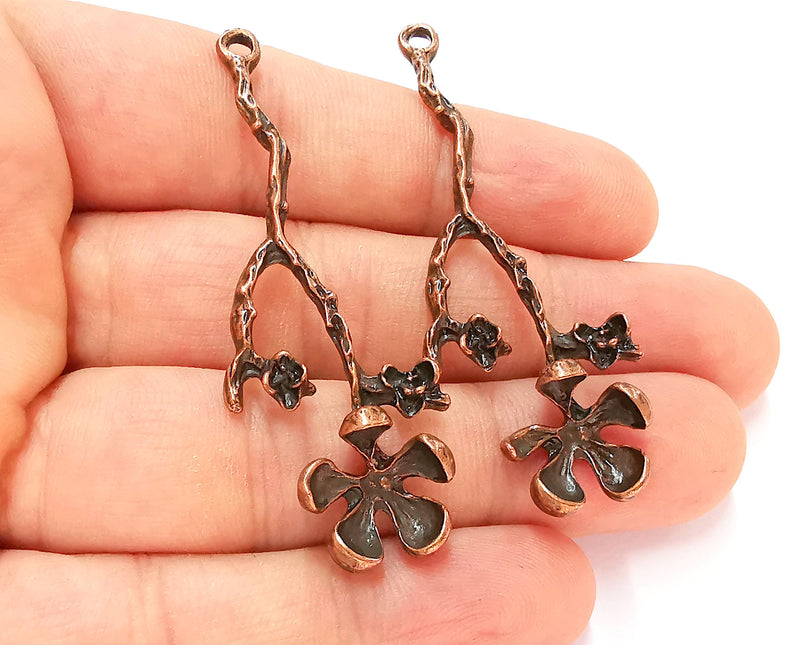 2 Flowers Charms Antique Copper Plated Charms (60x22mm)  G22621