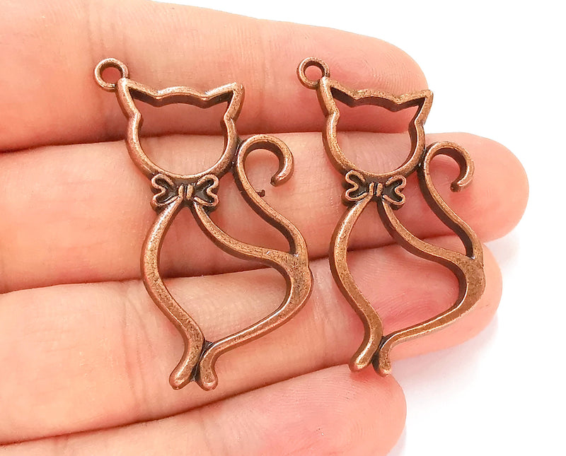 2 Cat Charms Antique Copper Plated Charms (42x22mm)  G22622