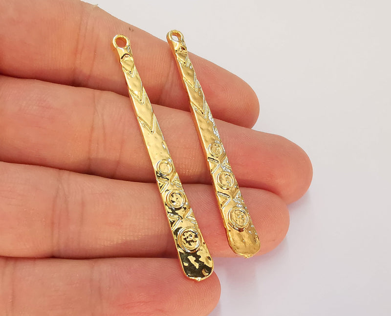 2 Gold Charms 24K Shiny Gold Plated Charms (60x7mm)  G22624