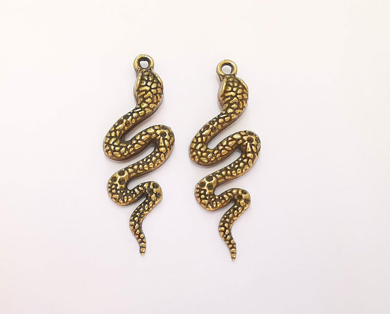 2 Snake Charms Antique Bronze Plated Charms (42x14mm)  G22626