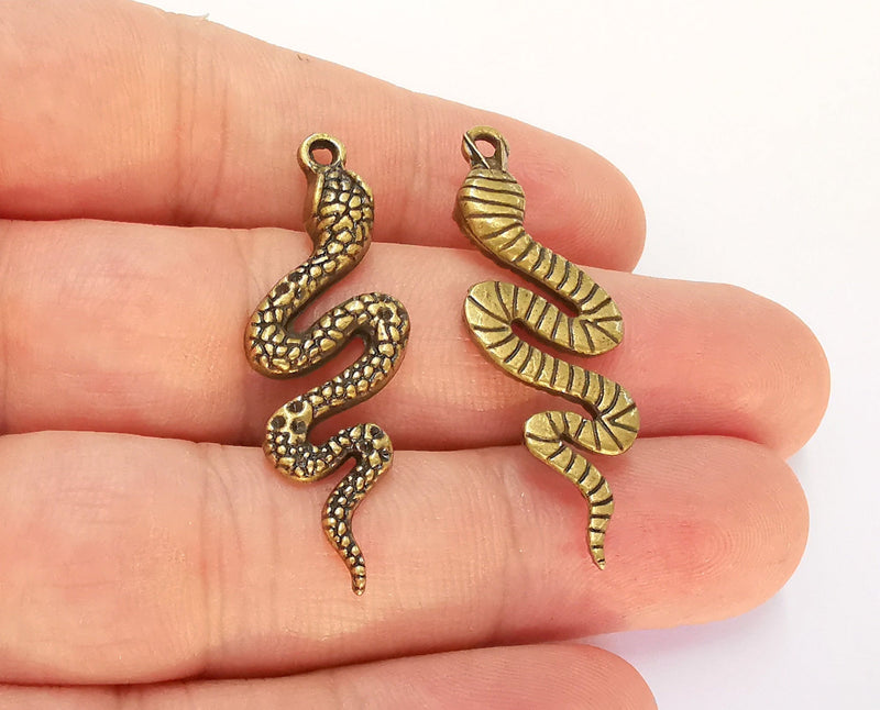 2 Snake Charms Antique Bronze Plated Charms (42x14mm)  G22626