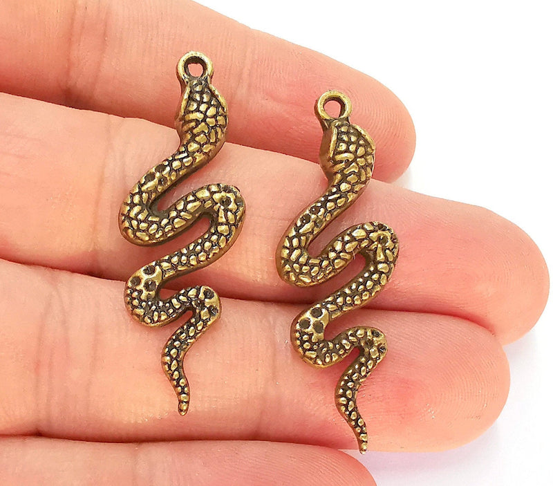 2 Snake Charms Antique Bronze Plated Charms (42x14mm)  G22626