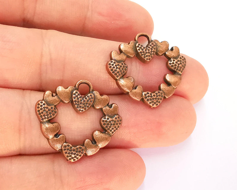 4 Heart Charms Antique Copper Plated Charms (26x25mm) G22627