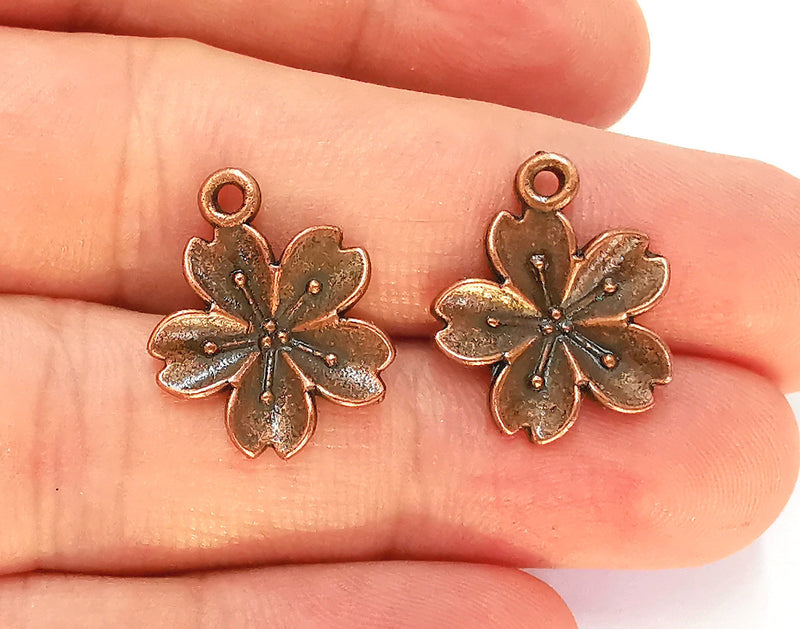 10 Flower Charms Antique Copper Plated Charms (21x17mm)  G22628