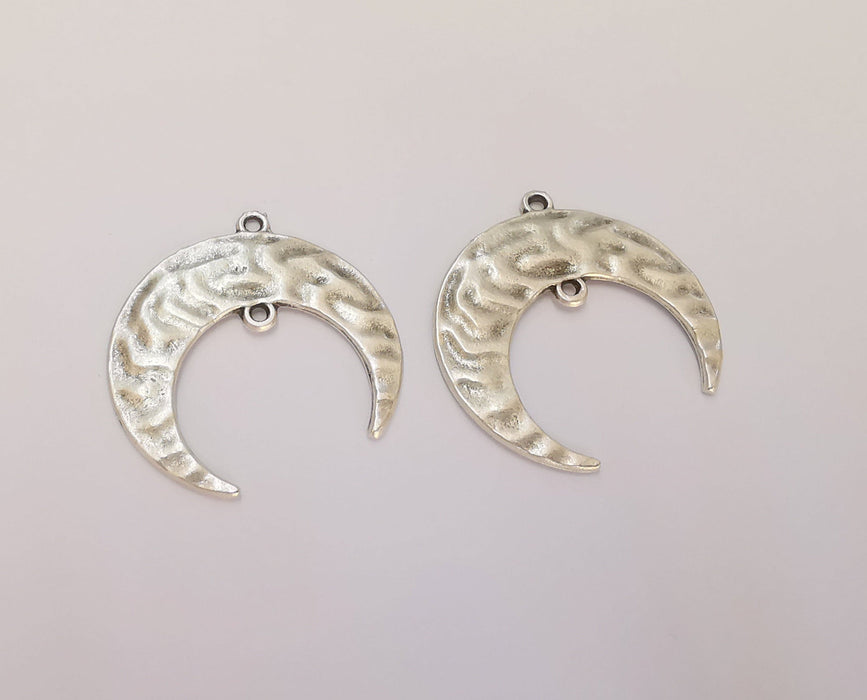 2 Crescent Charms Connector Antique Silver Plated Charms (32mm)  G22630