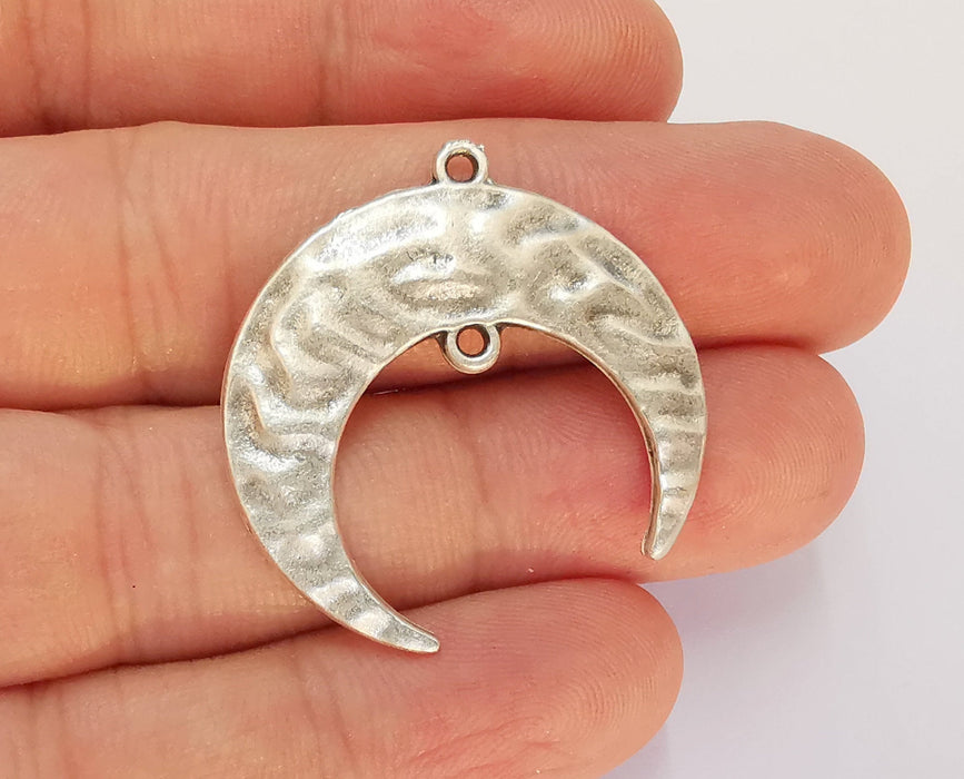 2 Crescent Charms Connector Antique Silver Plated Charms (32mm)  G22630