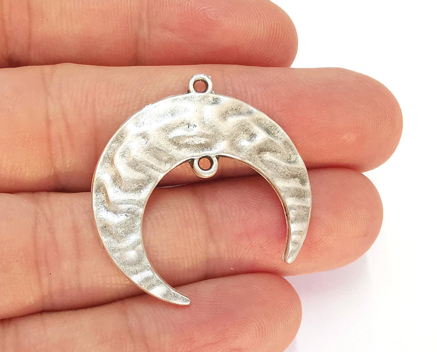 2 Crescent Charms Connector Antique Silver Plated Charms (32mm)  G22630