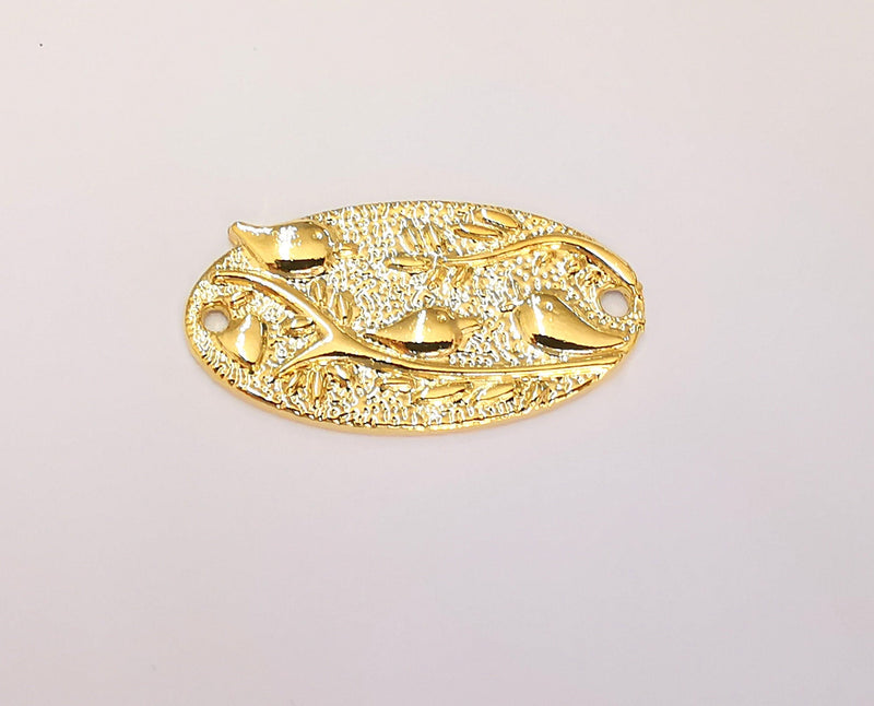 2 Birds Branch Charms Connector 24K Shiny Gold Plated Charms  (36x20mm)  G22632