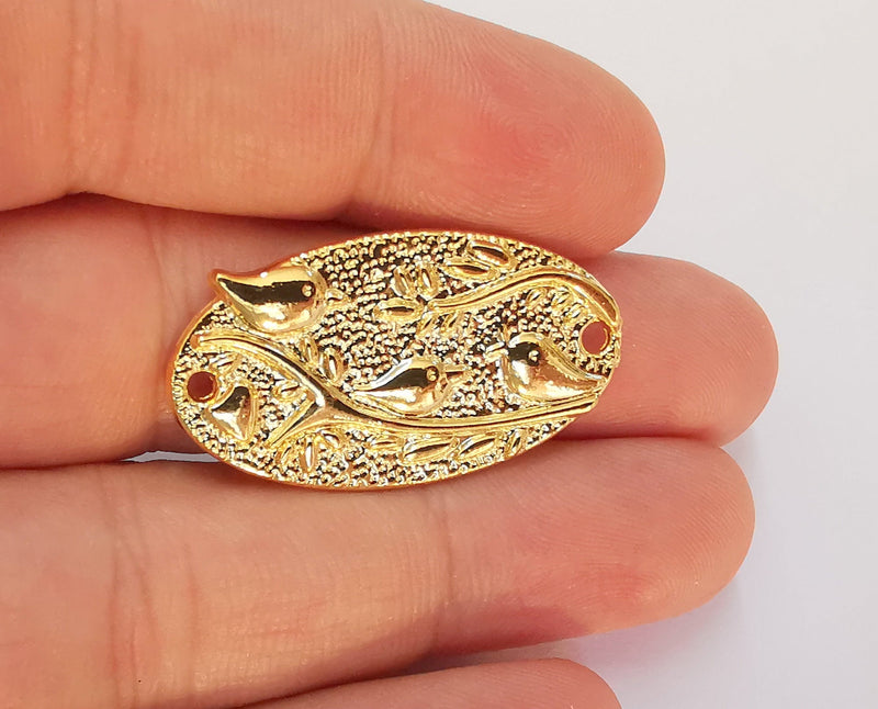 2 Birds Branch Charms Connector 24K Shiny Gold Plated Charms  (36x20mm)  G22632