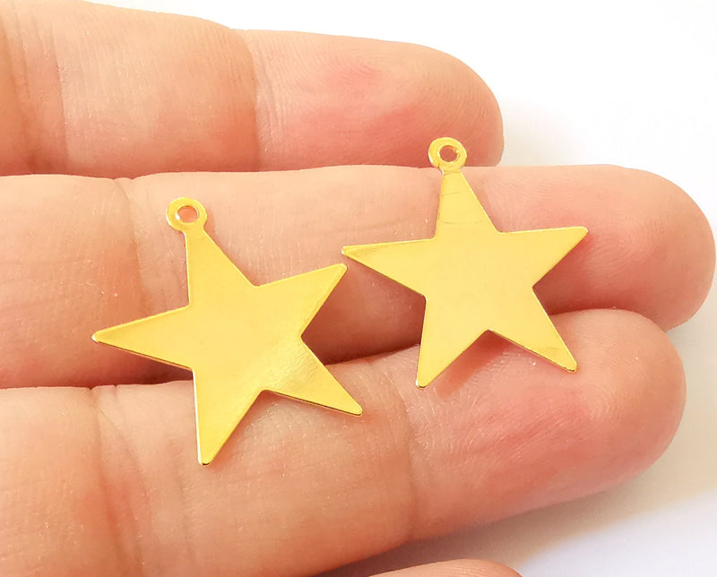 5 Star Charms 24k Shiny Gold Brass Charms , Nickel free and Lead free (24x22mm)  G22954
