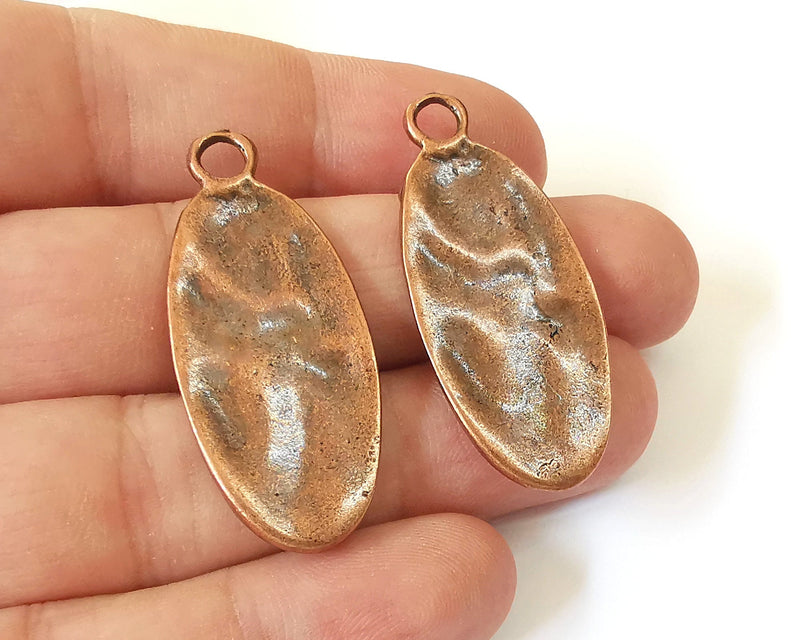 2 Oval Hammered Charms Antique Copper Plated Charms (43x19mm)  G22955