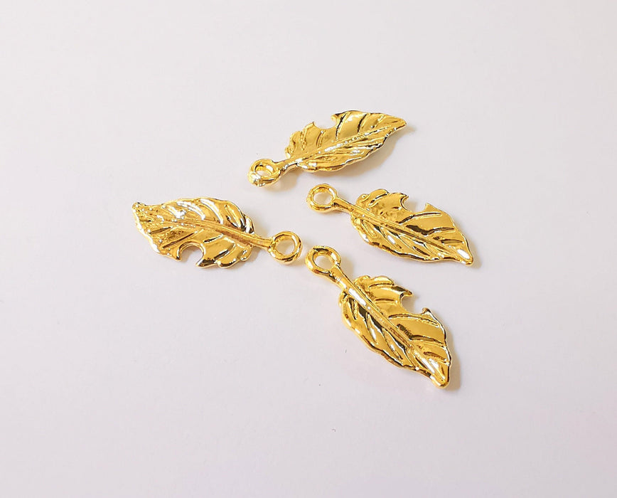 8 Leaf Charms 24K Shiny Gold Plated Charms (21x9mm)  G22956