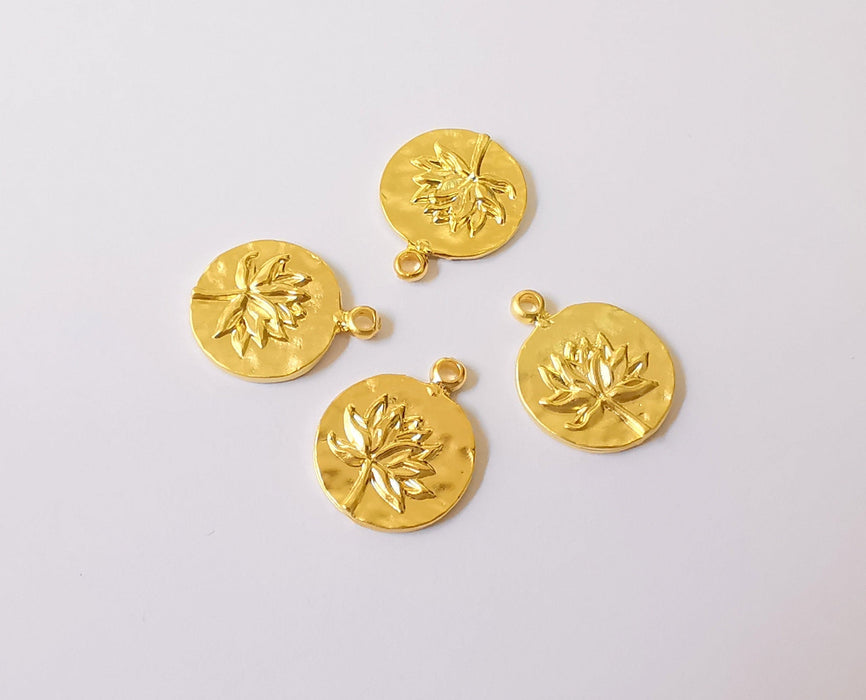 2 Lotus Charms Flower Charms Gold Plated Charms (20x16mm)  G22958