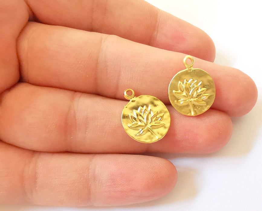 2 Lotus Charms Flower Charms Gold Plated Charms (20x16mm)  G22958