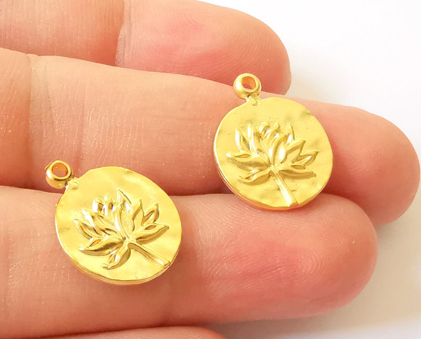 2 Lotus Charms Flower Charms Gold Plated Charms (20x16mm)  G22958